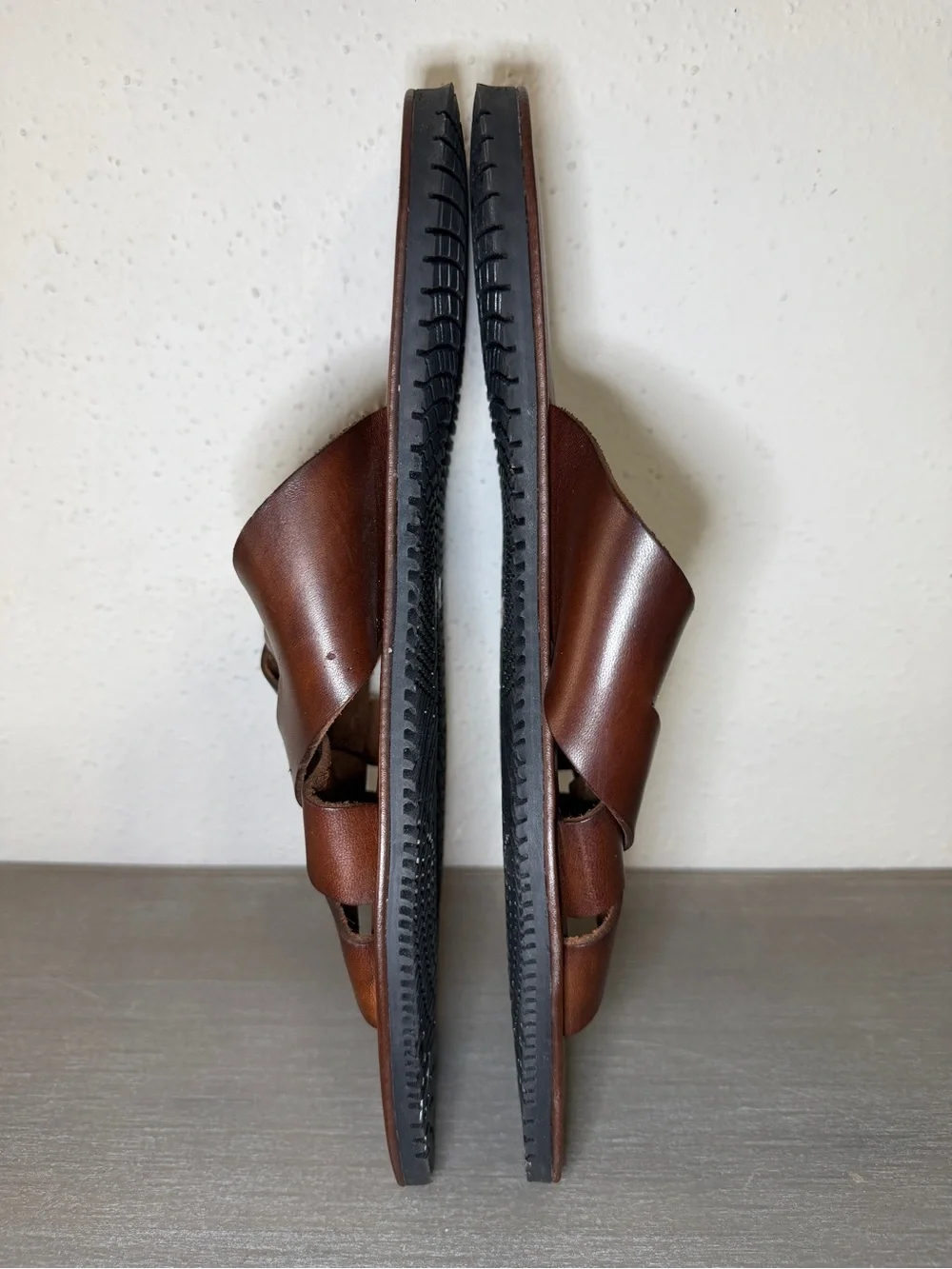 Size 11 - Bloomingdales The Men's Store Leather Cross Strap Woven Sandals Brown